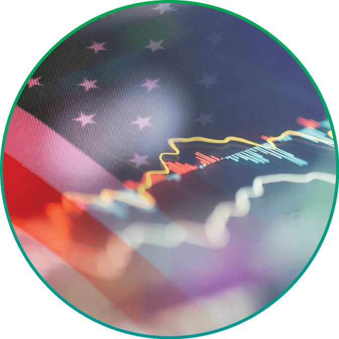 american flag with stock trend