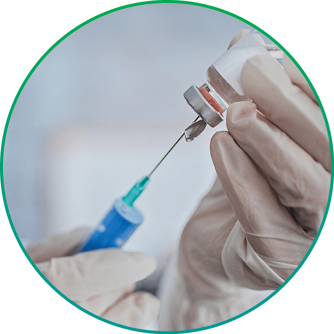 One woman, medical doctor in protective suit holding syringe and tube with Covid-19 Coronavirus vaccine for Covid-19 virus 