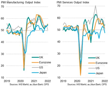 Developed economies manufacturing and services output