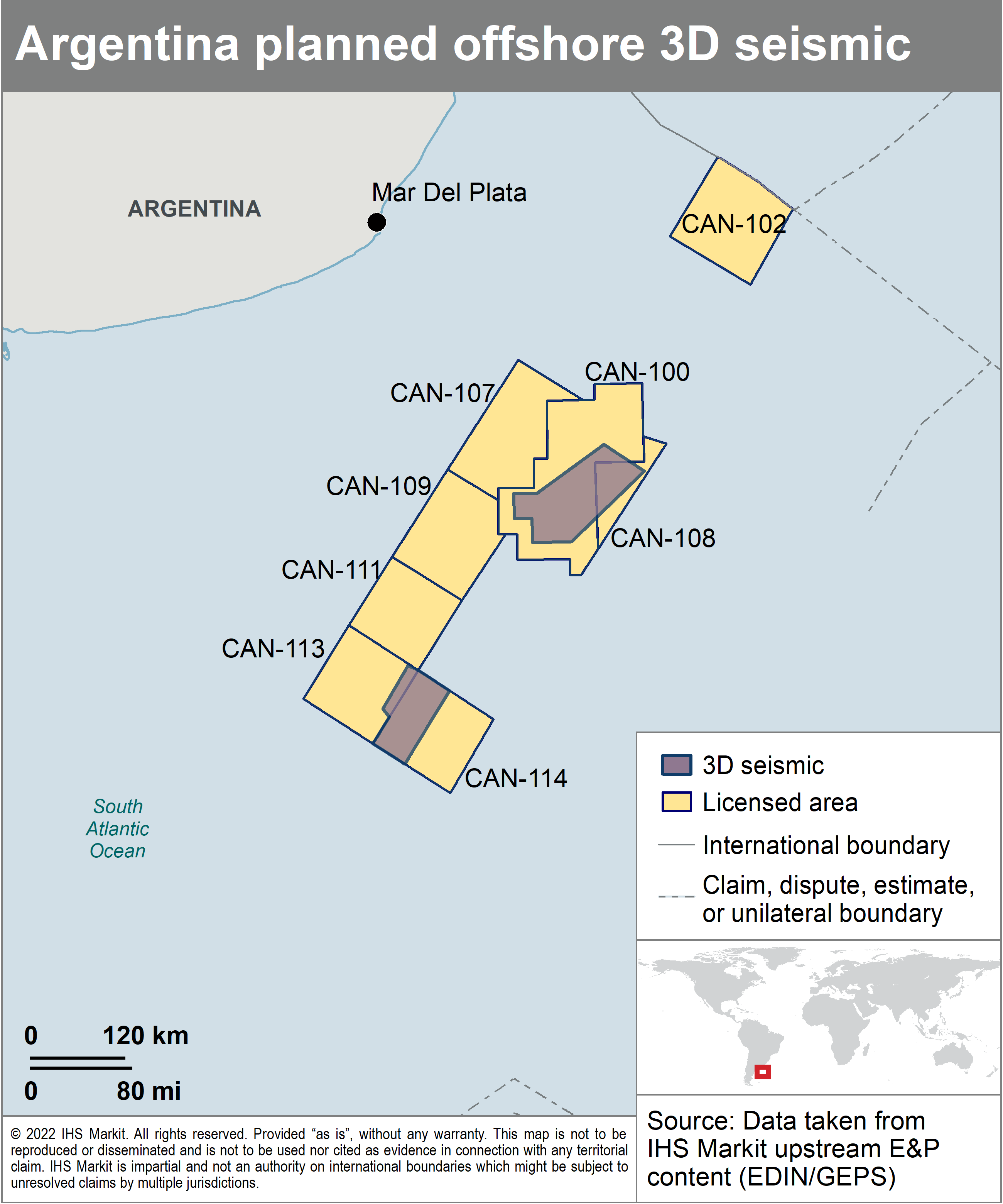 Argentina planned offshore 3D seismic map