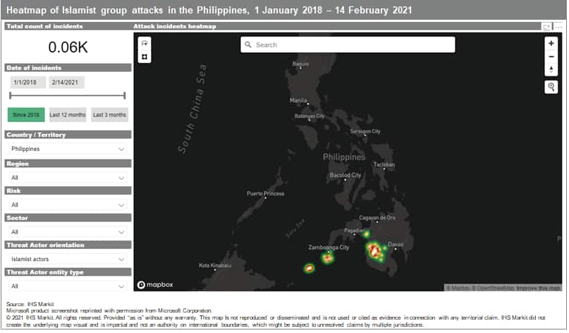 Heatmap of islamist group attacks in the philippines