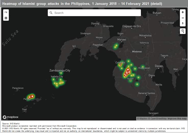 heatmap islamist attacks in the philippines in detail 2018-2021