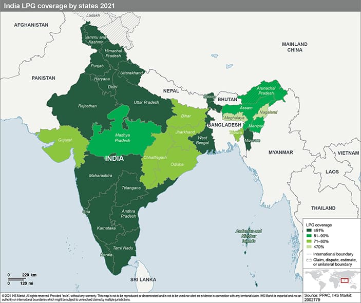 India LPG coverage by states 2021