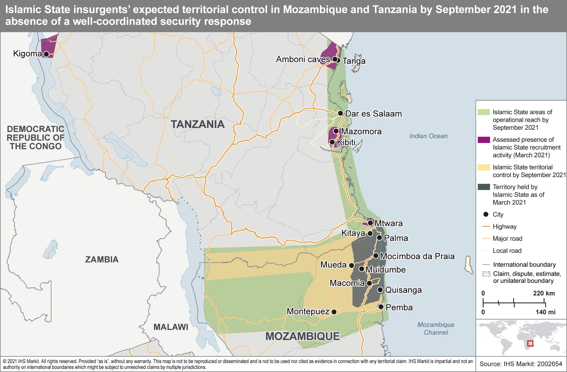 Islamic State territorial controle mozambique and tanzania 2021