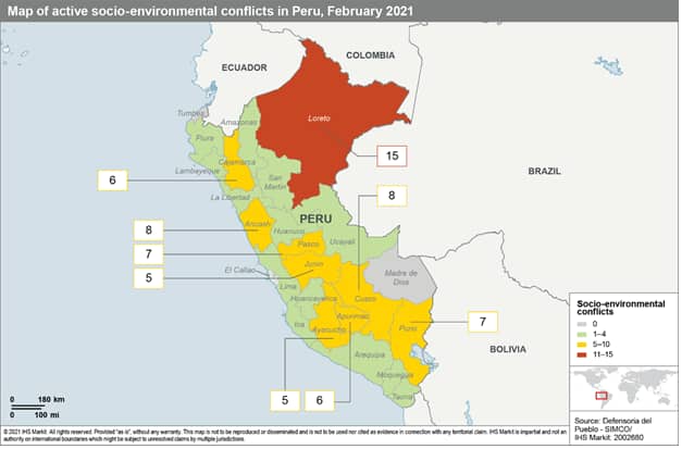 Active socio-environmental conflicts in peru Feb 2021 - ESG Climate issues peru