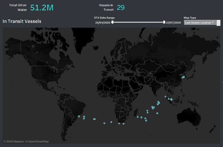 Laden ships carrying Brazilian crude oil to China