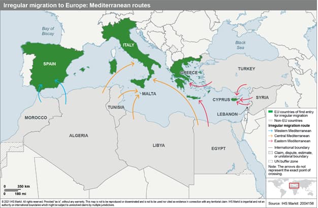 Map: Irregular migration to Europe from West Africa