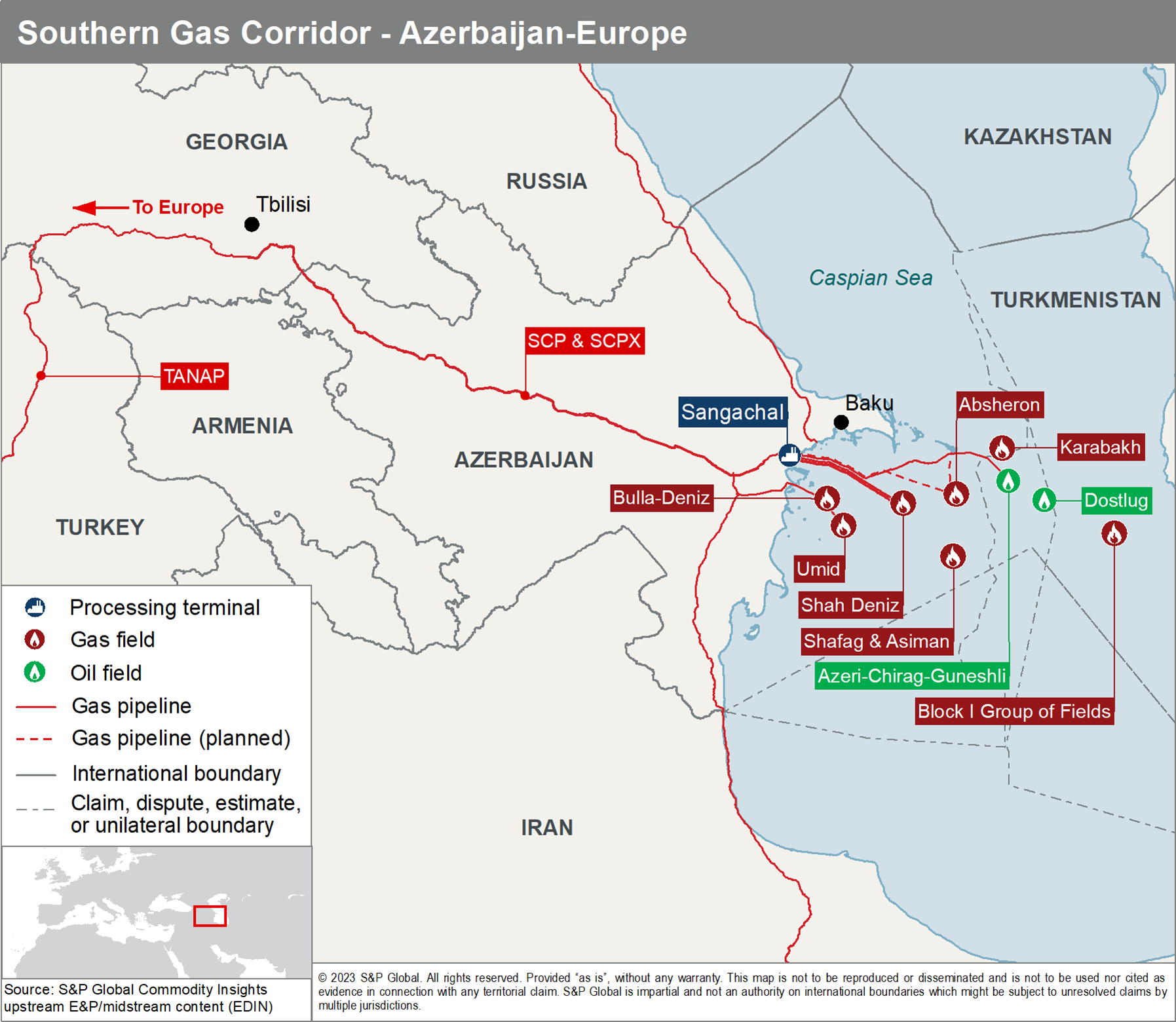 Figure 1: Offshore fields and infrastructure around the Southern Gas Corridor.