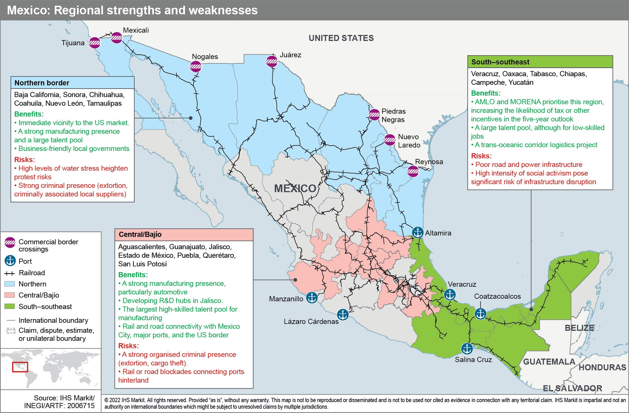 Map of Mexico exports