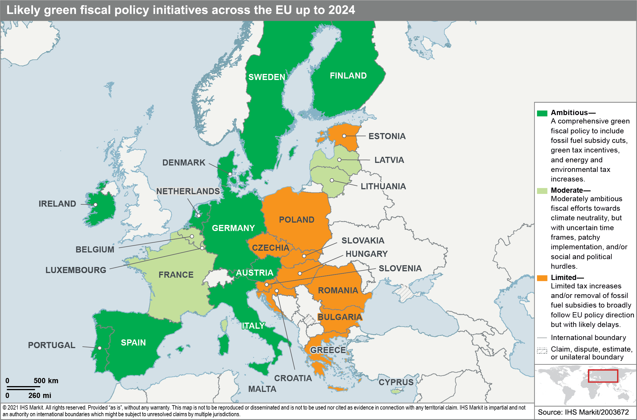 Likely green fiscal policy initiatives across the EU up to 2024