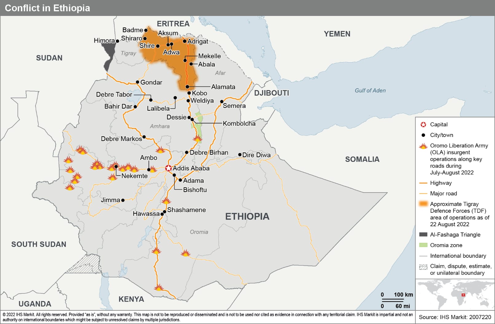 conflict map of Ethiopia