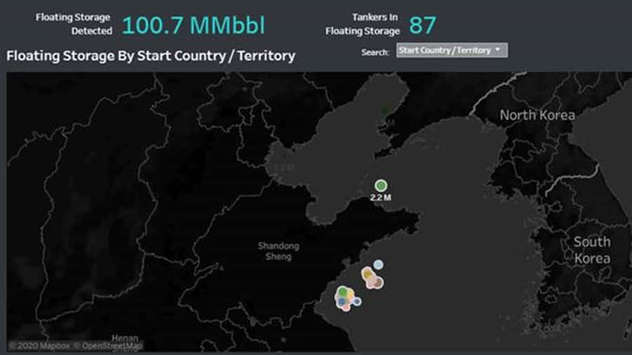 Laden tankers carrying crude oil and not moving