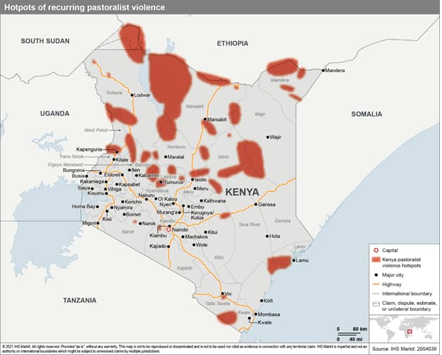 Hotspot violence heat map for Kenya